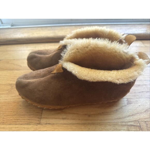 Vtg LL Bean WICKED GOOD Mocs Brown Suede Leather SHEARLING LODGE Chukka Slippers - Picture 2 of 7